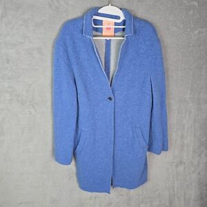 Vilagallo Blue Wool Blend Knit Coat Single Button Notched Lapel Size 40 Italy